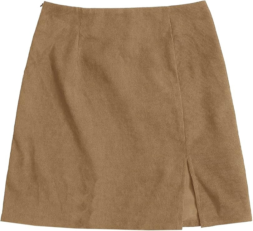 WDIRARA Women's Mid Waist Corduroy A-line Slim fit Button Casual Mini Skirt | Amazon (US)