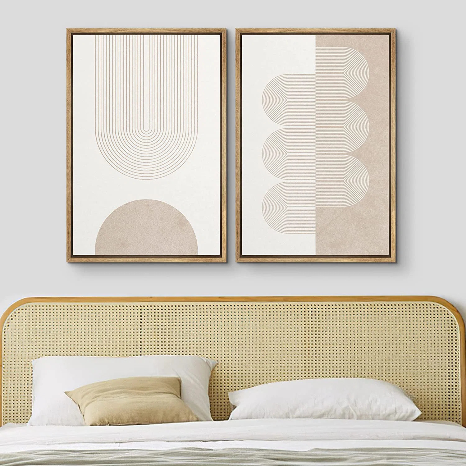 SIGNLEADER Framed Canvas Print Wall Art Set Pastel Tan White Geometric Wave Ribbons Abstract Shap... | Wayfair North America