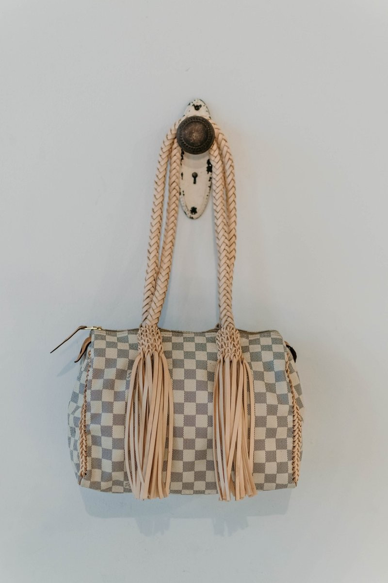 The Icon Damier Azur Medium Cashmere Collection with Fringe | Vintage Boho