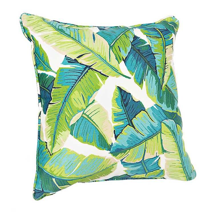 Blue and Green Palm Leaf Pillow | Kirkland's Home