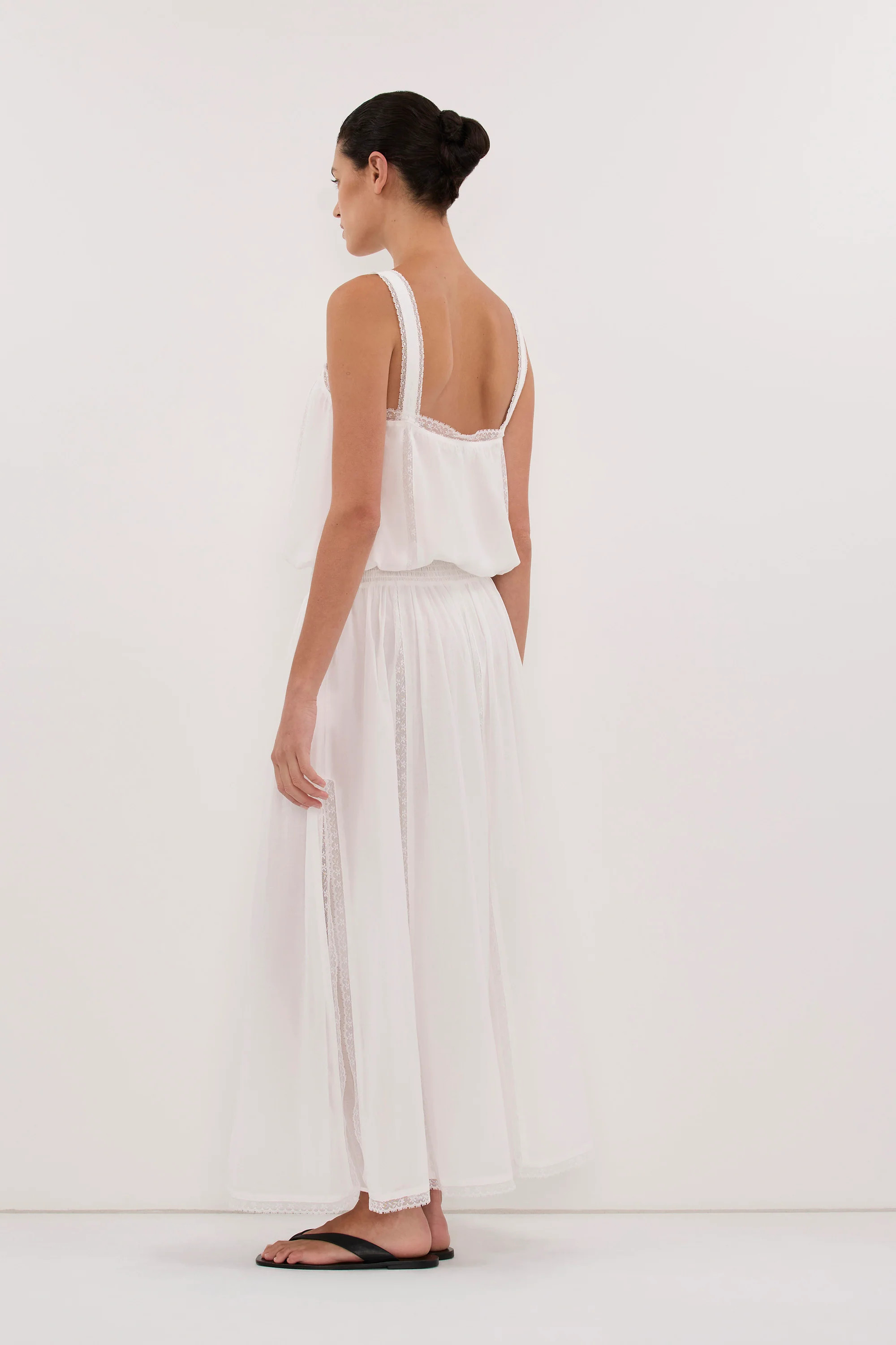 ROSIN WHITE SHIRRED MIDI DRESS | DISSH