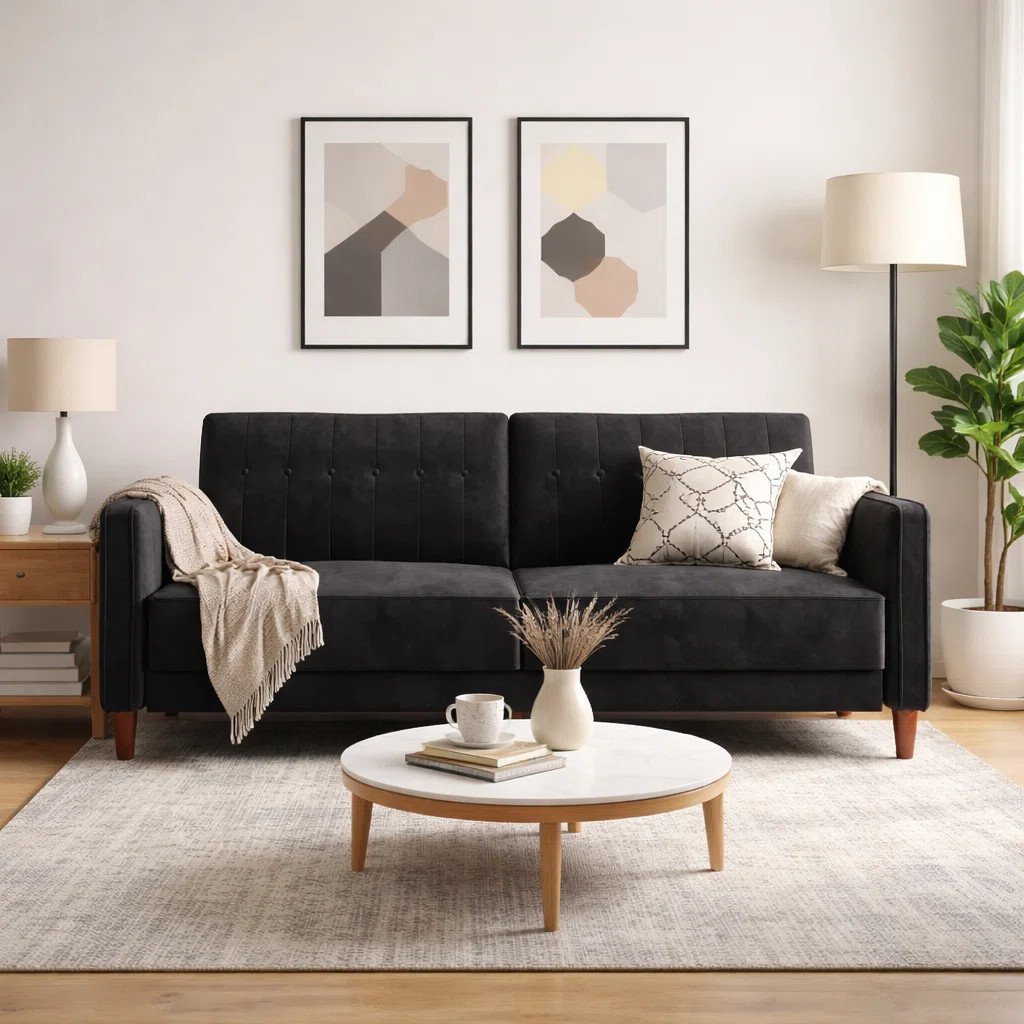 Perdue 81.5" Velvet Square Arm Convertible Sofa | Wayfair North America
