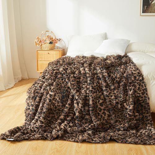 XeGe Fluffy Faux Fur Cheetah Print Throw, Soft Plush Fuzzy Leopard Print Lap Blanket, Luxury Shag... | Amazon (US)