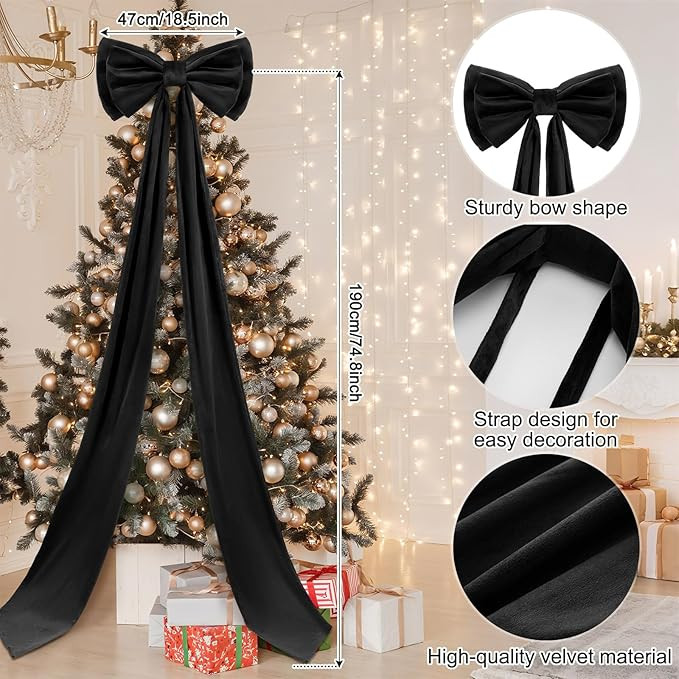 Giant Bow Decor Christmas Tree Topper Decoration Big Bows for Room Wall Backdrop 75x18 Inch Ribbo... | Amazon (US)