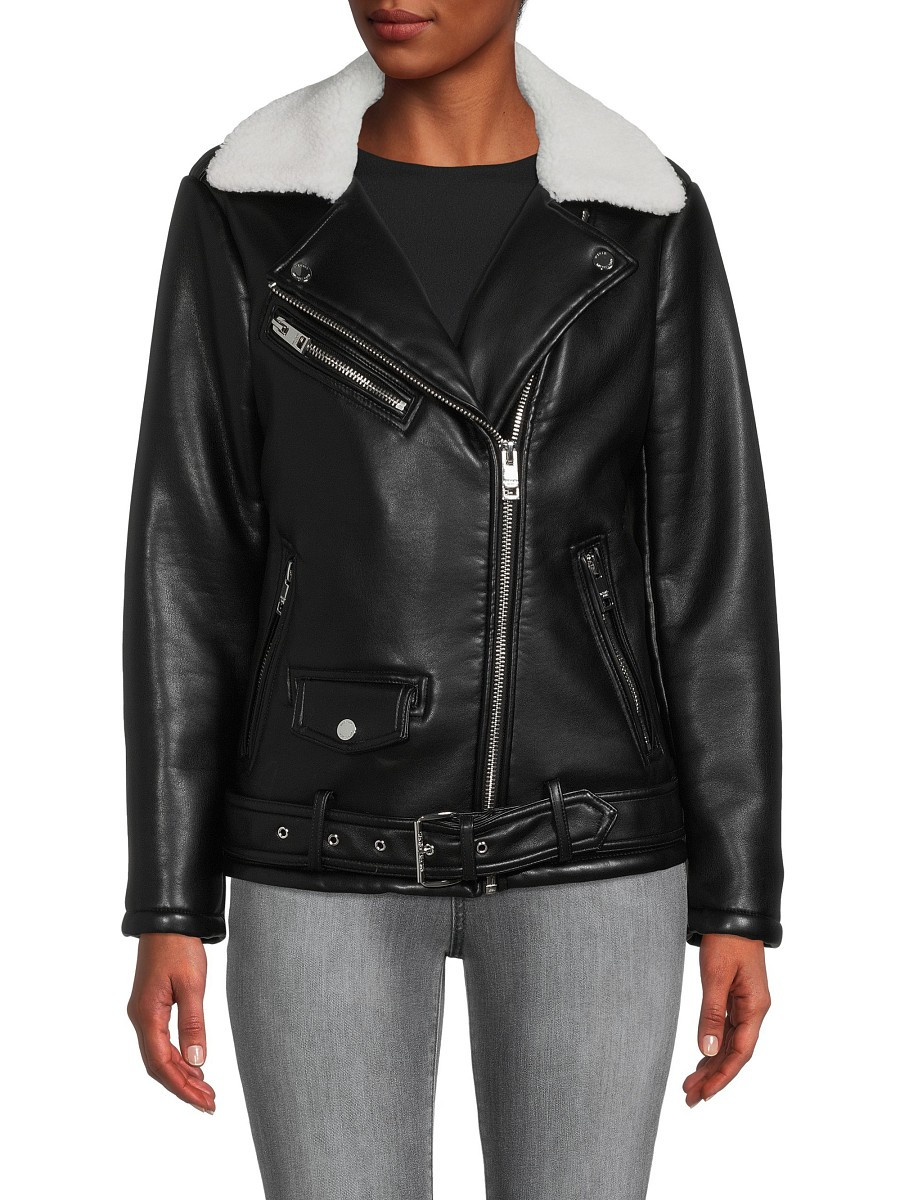 Michael Kors Women's Faux Fur & Faux Leather Moto Jacket - Black - Size XS | Saks Fifth Avenue OFF 5TH