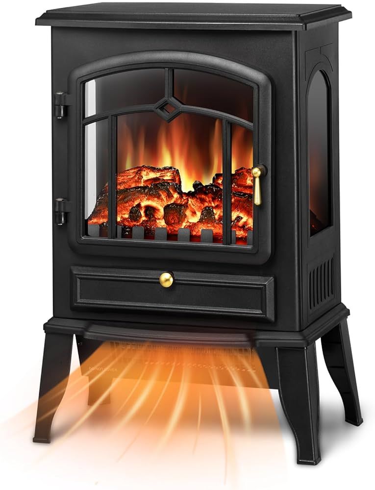 Xbeauty Electric Fireplace Stove with Realistic Flame,Infrared Freestanding Fireplace Heater,Port... | Amazon (US)