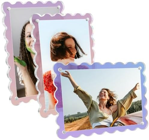 Acrylic Picture Frames 3 Pack 4x6 inch Scalloped Iridescent with Detachable Stand, Vertical and H... | Amazon (US)