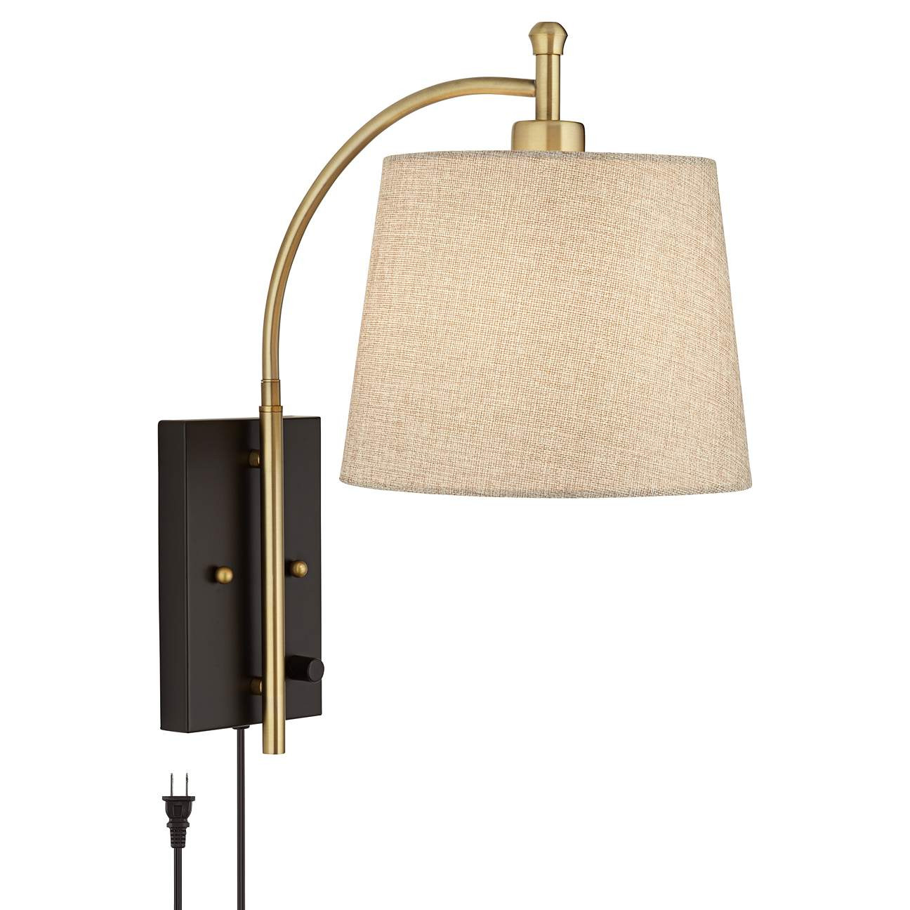 Chester Antique Brass and Black Swing Arm Plug-In Wall Lamp | Lamps Plus