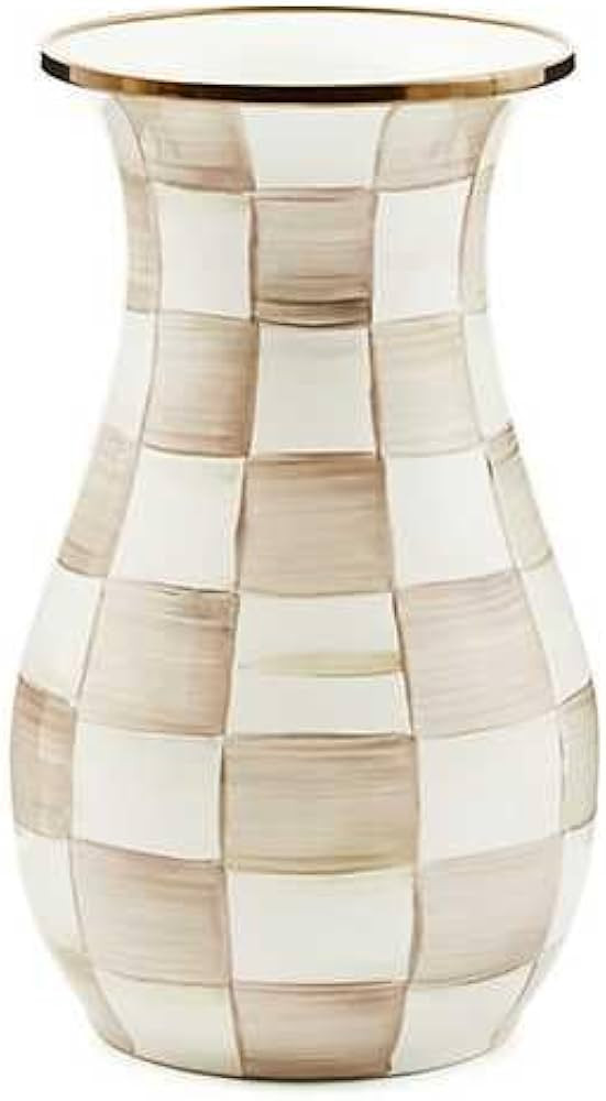 MACKENZIE-CHILDS Tall Enamel Checkered Vase, Unique Flower Vase, Brown-and-White Mocha Check, Ste... | Amazon (US)