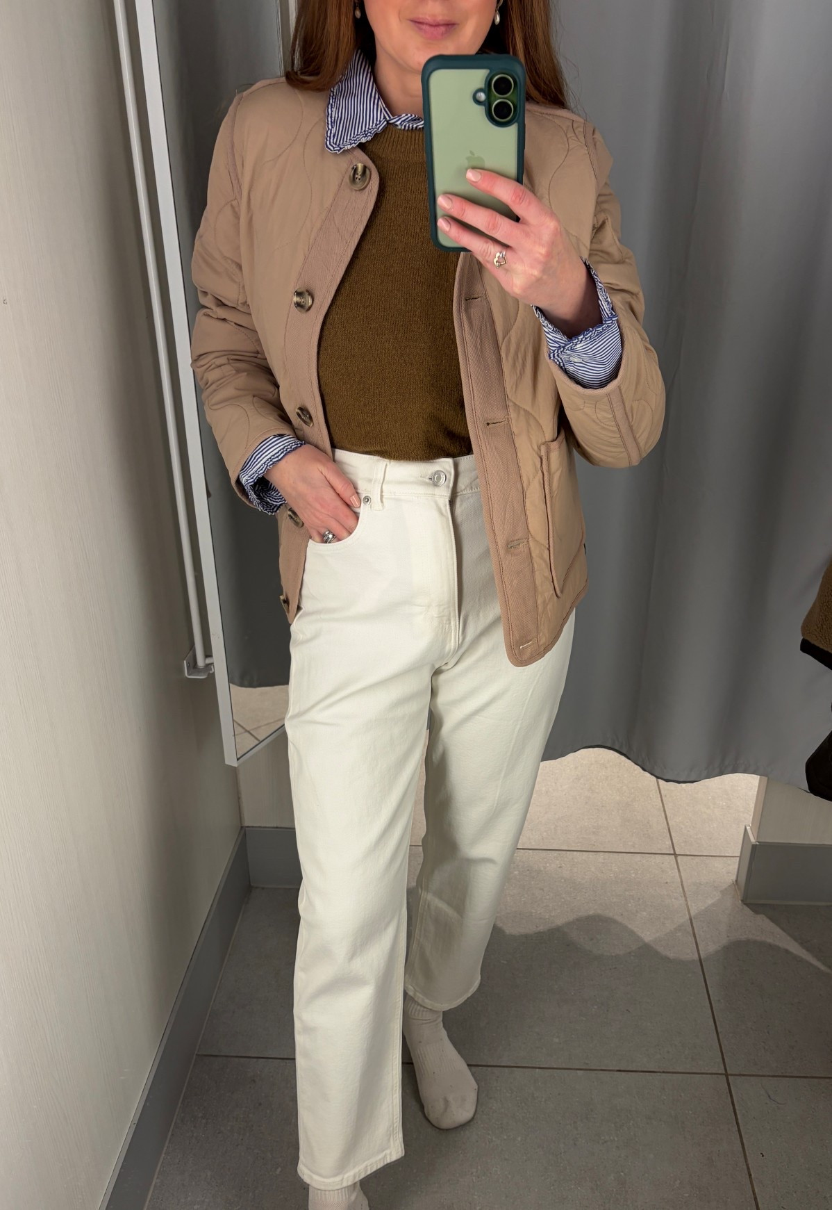 New in at H&M 🤎 classic English countryside winter outfit with cosy layers, a quilted jacket and crisp white jeans. Paired with chocolate brown ankle boots for an effortless, timeless look. 

#LTKuk #LTKwinter #LTKstyletip