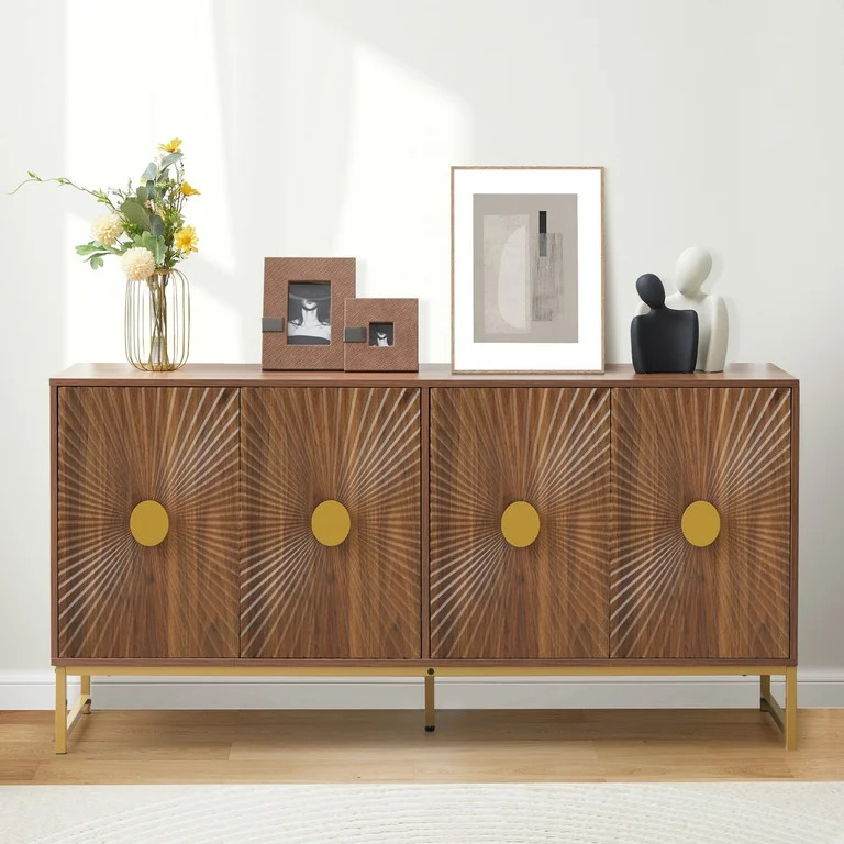 Wirrytor Set of 2 Fluted Sideboard Cabinet with Doors and Shelves, Buffet Cabinet with Storage,Ac... | Walmart (US)