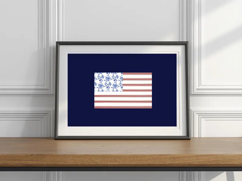 Floral American Flag Art, 4th of July Printable, Patriotic Digital Download, Red White Blue, Blue... | Etsy (Global)