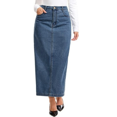 INSPIRE CHIC Women Maxi Denim H Line Straight Back Slit Casual Long Jean Skirts X Large Retro Blue | Target