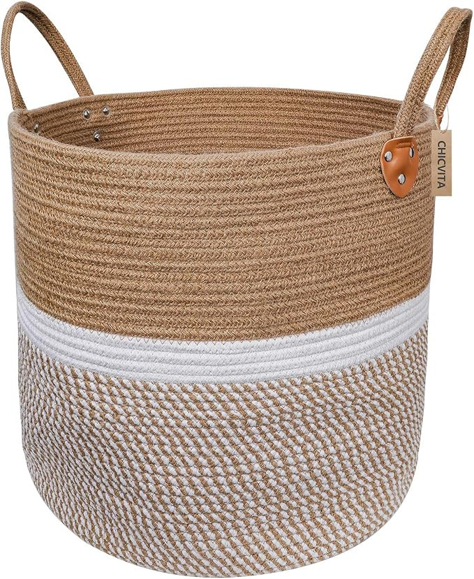 CHICVITA Extra Large Jute Basket Woven Storage Basket with Handles – Natural Laundry Basket Toy... | Amazon (US)