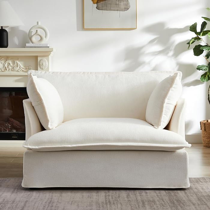 Merax 47.2" Oversized Accent Chair with Dual-Port Charging, Skirted Base, Deep and Wide Seat, Clo... | Amazon (US)