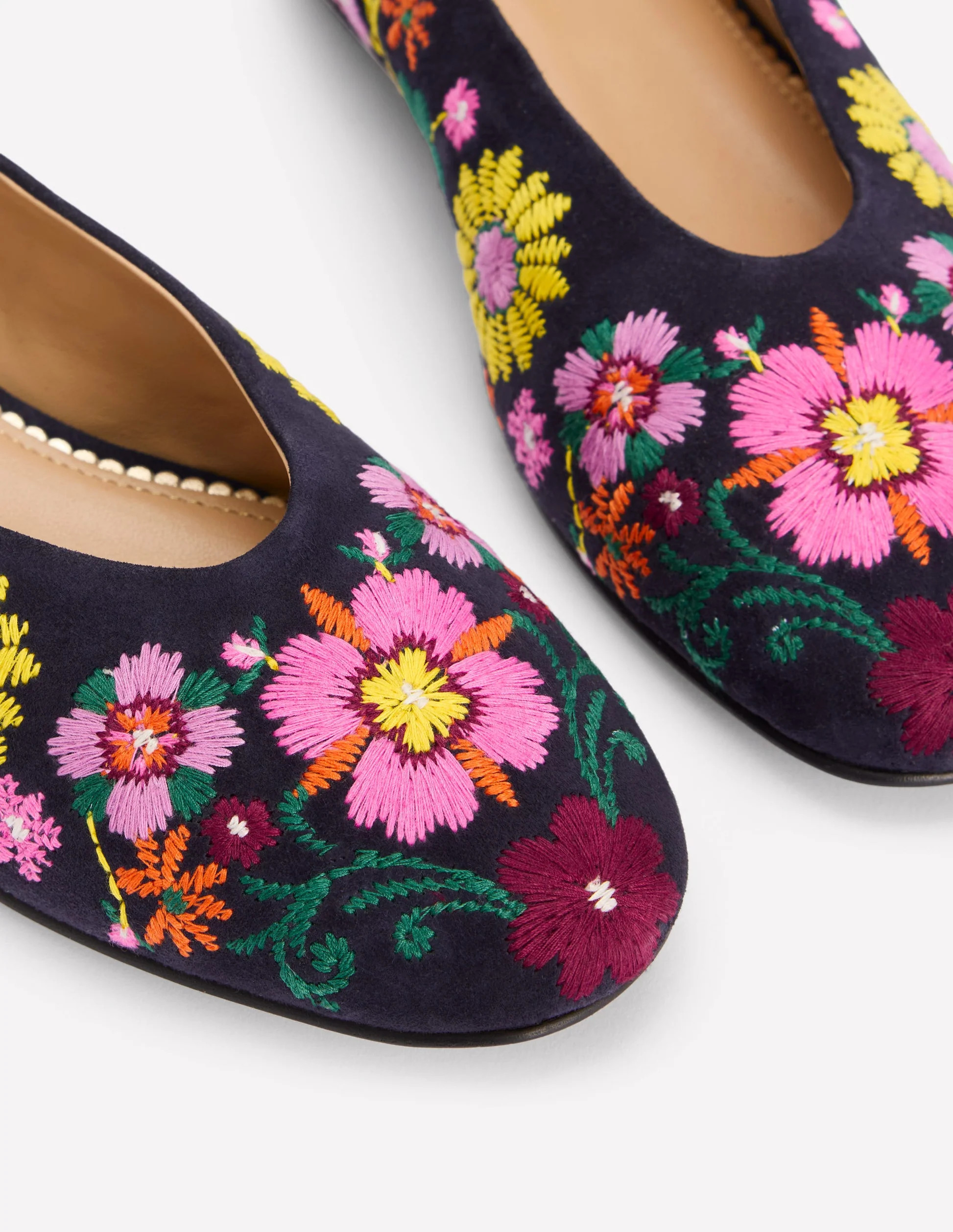 High Cut Ballet Flats-Navy/Embroidery | Boden (US)