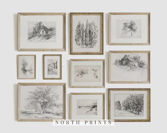 Neutral Gallery Wall Art Set  Vintage Sketch Prints  Etching | Etsy | Etsy (US)