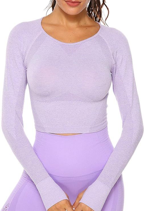 SEASUM Women Workout Crop Top Seamless Shirt Athletic Long Sleeve Fitness Tight Tee | Amazon (US)