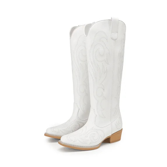 DREAM PAIRS Women's Embroidered Western Cowboy Boots, Knee High Cowgirl Style with Chunky Heel & ... | Walmart (US)