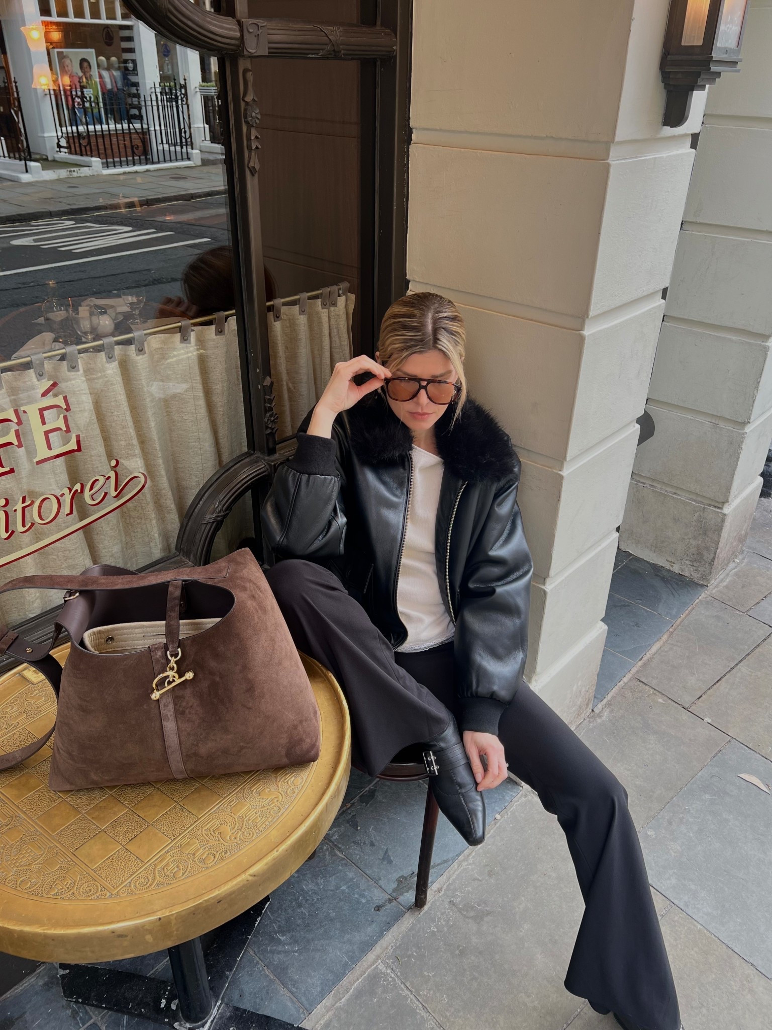 Flares, flared black trousers, leather jacket, suede bag, strathberry bag, bared footwear 

#LTKFashionMonth #LTKspring #LTKuk