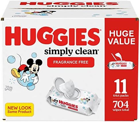 Baby Wipes, Unscented, Huggies Simply Clean Fragrance-Free Baby Diaper Wipes, 11 Flip Lid Packs (... | Amazon (US)