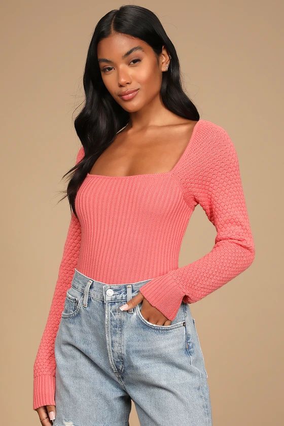 Perfect Combo Coral Pink Knit Sweater Top | Lulus (US)
