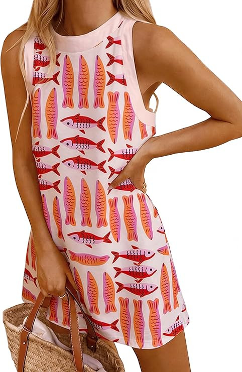 LOVESHOOT Womens Tank Dresses Summer Casual Mini Sleeveless Crew Neck Novelty Floral Printed Sund... | Amazon (US)