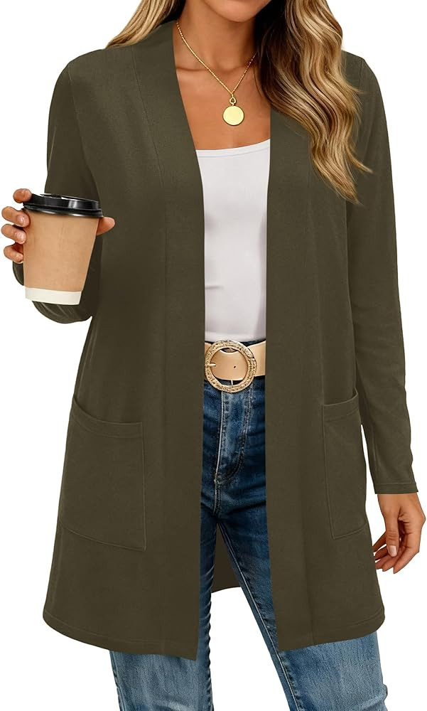 BTFBM Long Cardigans for Women Trendy Pockets Spring Clothes 2026 Casual Open Front Lightweight S... | Amazon (US)