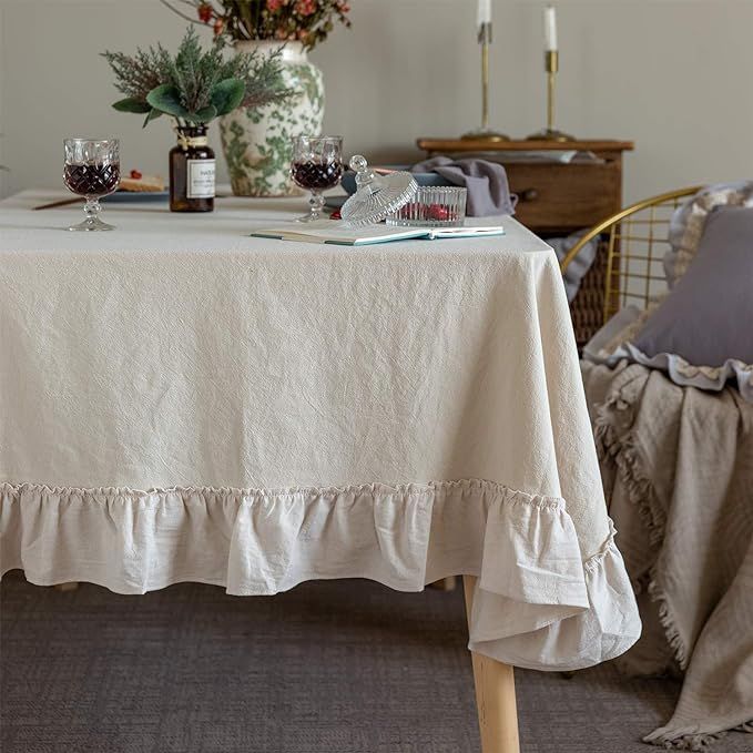 GLORY SEASON Retro Farmhouse Ruffle Tablecloth Cotton Flounces Trim Washable Table Cover Tableclo... | Amazon (UK)