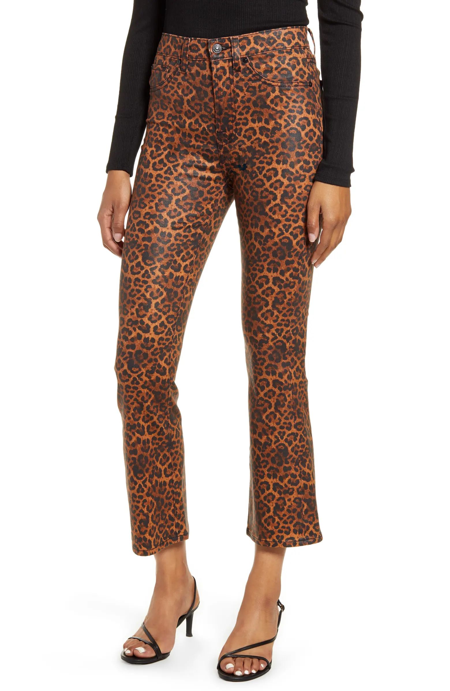 Coated Leopard Print Slim Fit Kick Flare Jeans | Nordstrom Rack