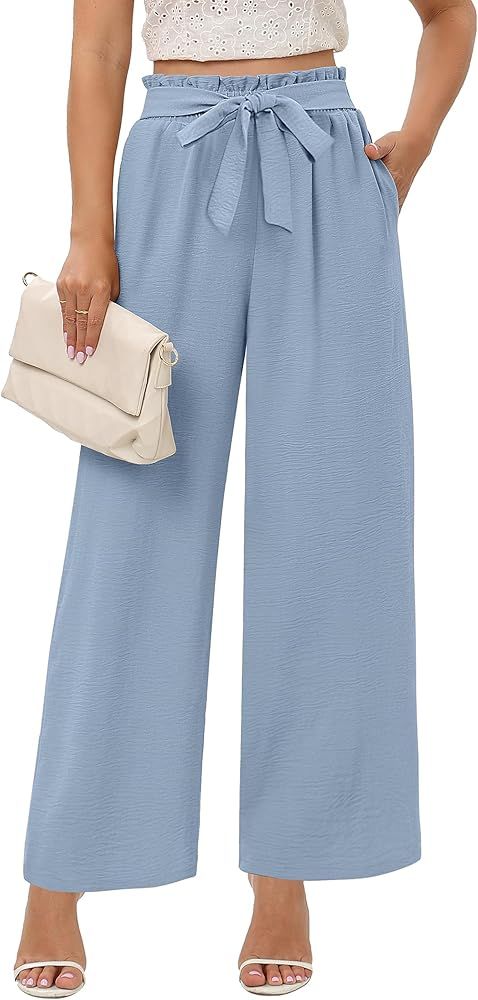 Sucolan Flowy Work Pants for Women Wide Leg Business Casual High Waisted Pant Palazzo Dress Trous... | Amazon (US)