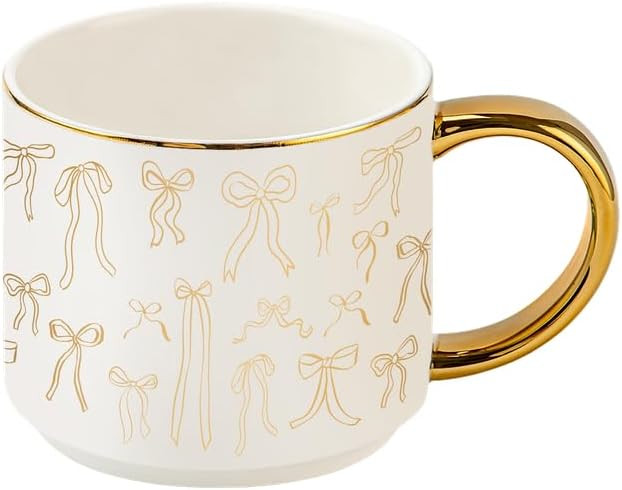 Sweet Water Decor Gold Bows Mug, 14oz Fine Bone China Coquette Tea Cup for Hot & Cold Drinks, Cut... | Amazon (US)