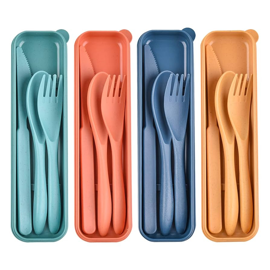 Reusable Wheat Straw Cutlery with Case, Portable Dark Utensils Set for Adults, Tableware Camping ... | Amazon (US)