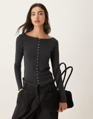 Mango cotton mix round neck cardigan in charcoal | ASOS | ASOS (Global)