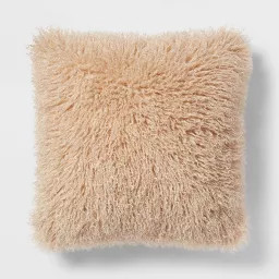 Euro Faux Mongolian Fur Decorative Throw Pillow Khaki - Threshold\u2122: Indoor Square Cushion, K... | Target