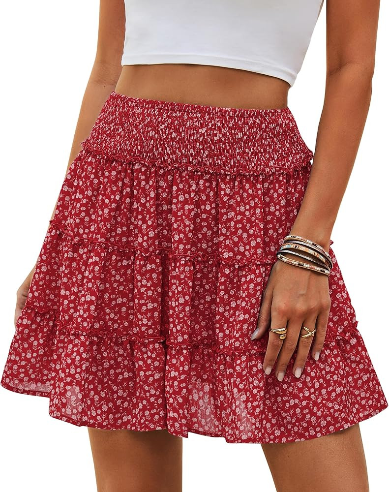 Naggoo Women‘s Summer Mini Skirt with Shorts Flowy High Waisted Tiered Floral Skirt Ruffle Skor... | Amazon (US)