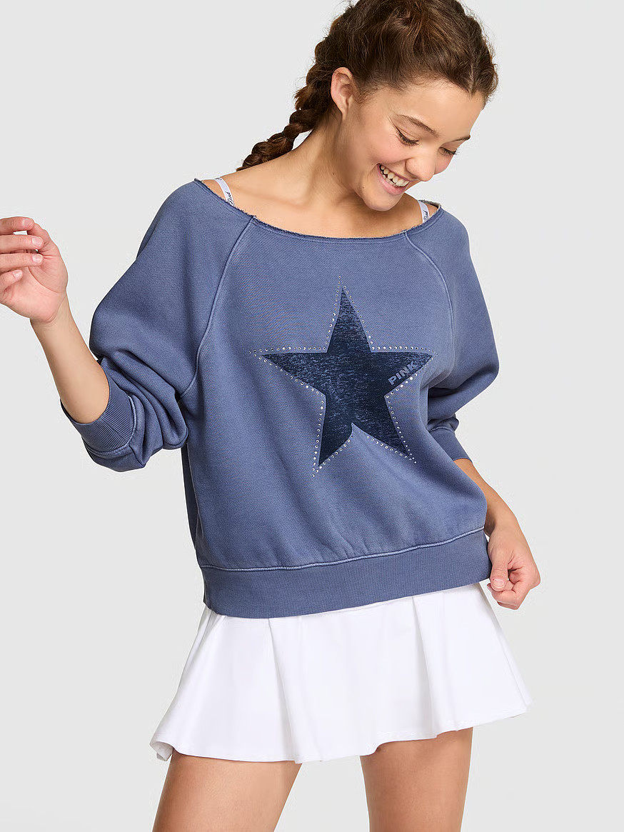 Buy Ivy Fleece Off-The-Shoulder Sweatshirt, Dusty Iris Band - Order Hoodies & Sweatshirts online ... | Victoria's Secret (US / CA )
