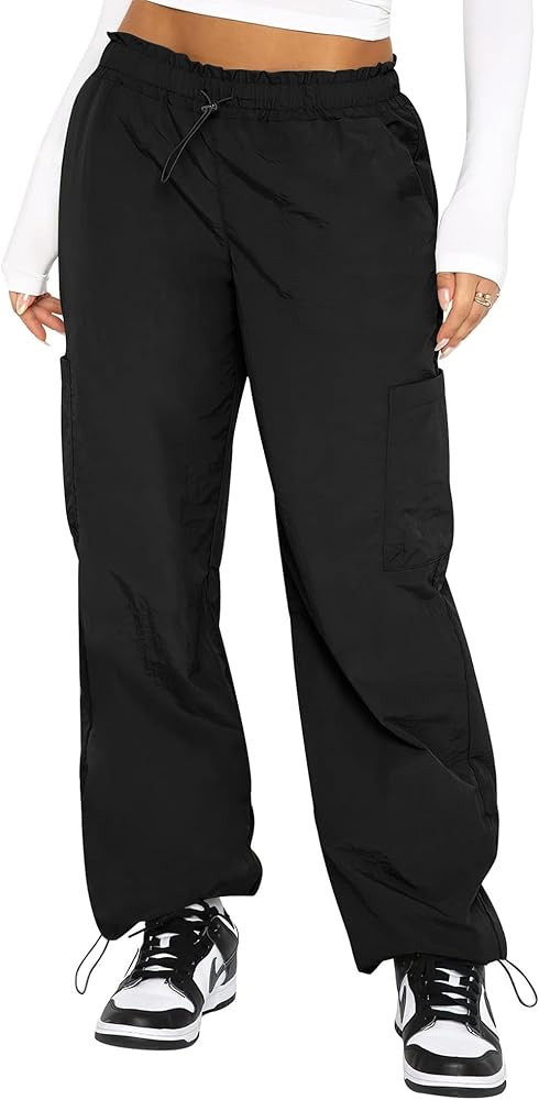 KIRUNDO Cargo Pants Women High Waisted Parachute Sweatpant 2024 Summer Trendy Y2K Baggy Wide Leg ... | Amazon (US)