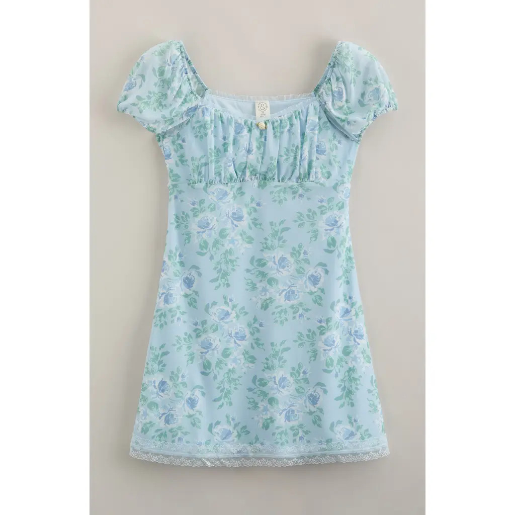 Treasure & Bond Kids' Puff Sleeve Dress Dress in Blue Fade Multi Bouquet at Nordstrom, Size Xl | Nordstrom