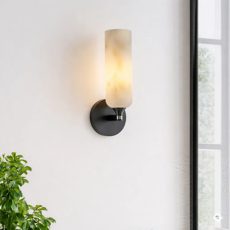 1 - Light 12" Dimmable Modern Armed Wall Sconce With Faux Alabaster Shade | Wayfair North America