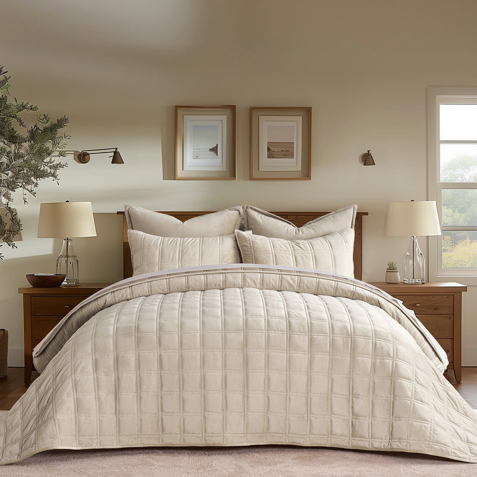 Double Box Stitch Velvet Quilt set | Wayfair North America