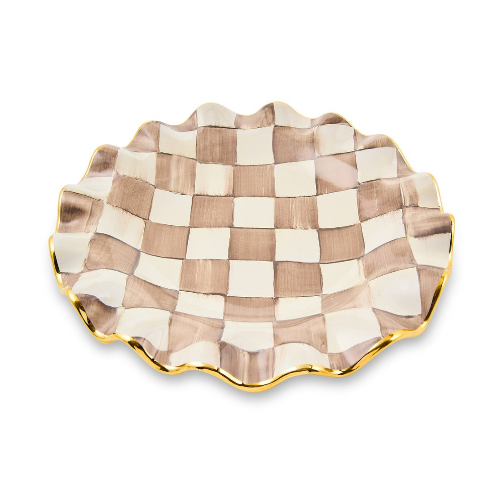 Mocha Check Ceramic Fluted Dessert Plate | MacKenzie-Childs