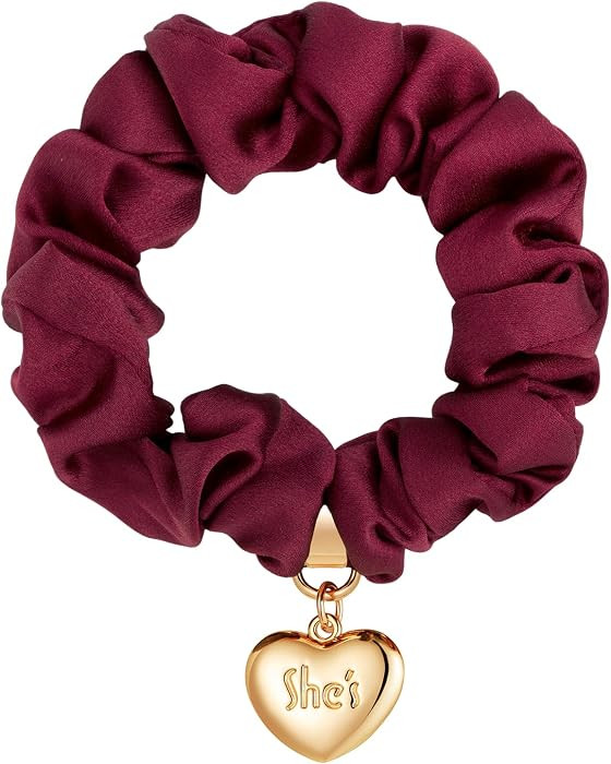 Heart-Shaped Hair Scrunchie for Women, Elastic Ponytail, Wine Red | Amazon (US)