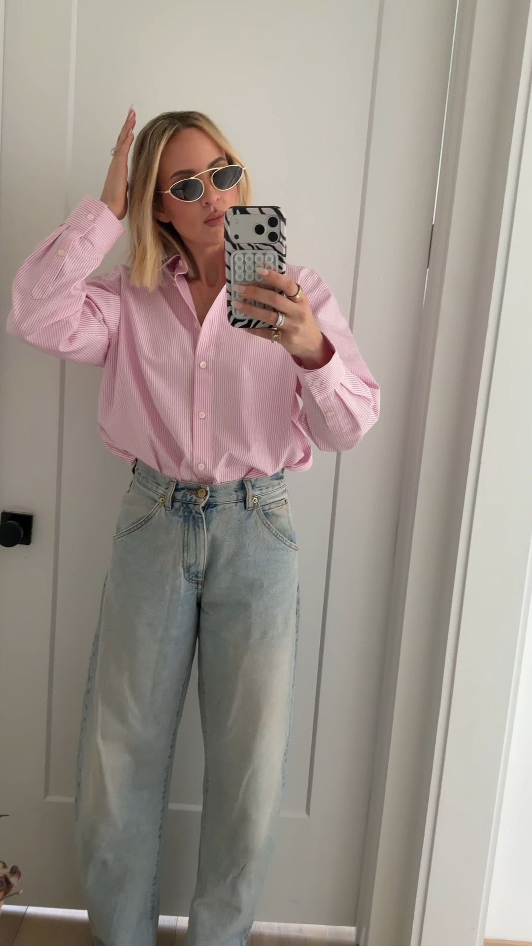 Wearing a size 36 in the button-down. Jeans run tts and they’re tall girl friendly! I’m 5’10. Sandals are from black suede studio. ￼

#LTKootd #LTKMothersDay #LTKTall
