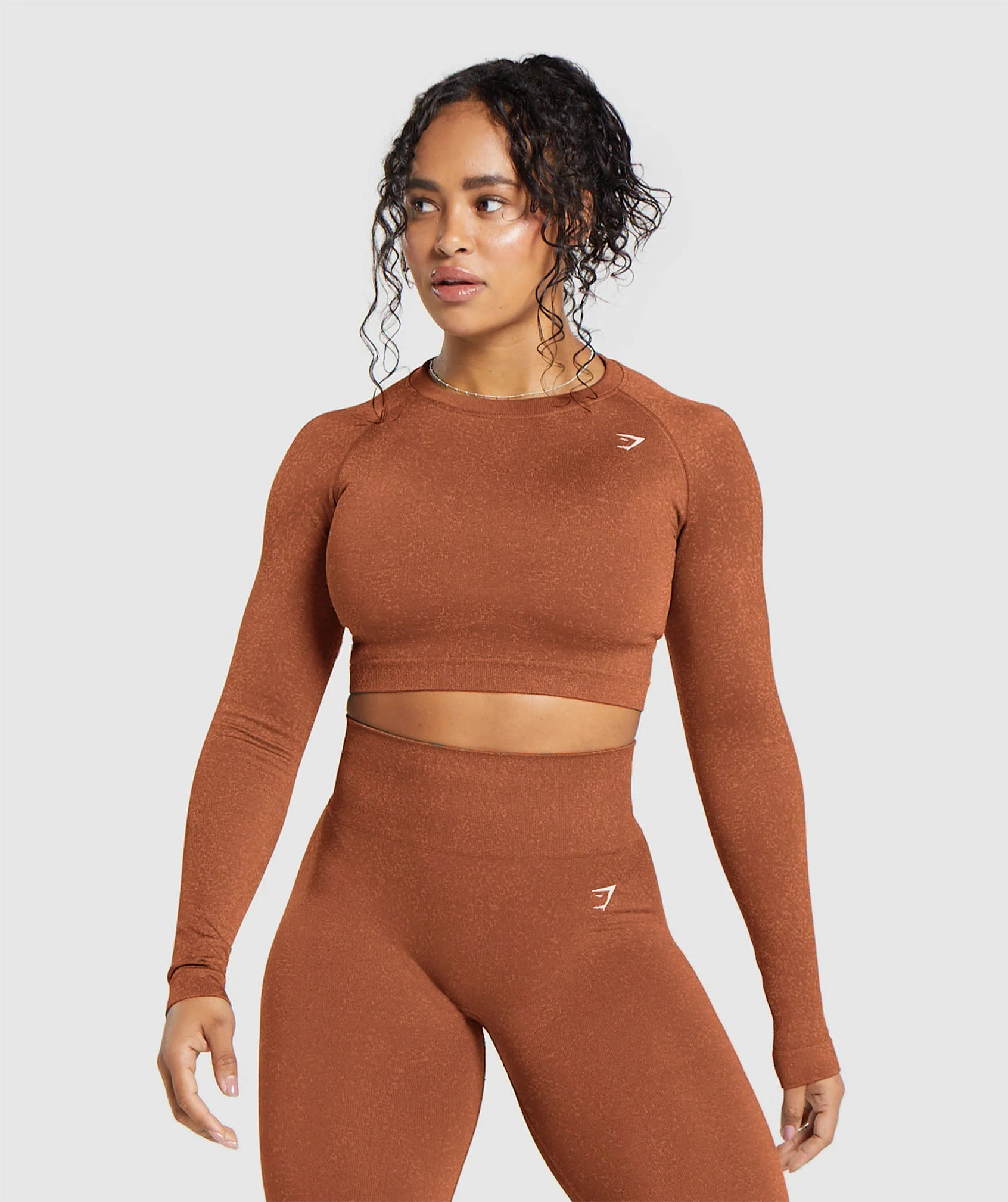 Gymshark Adapt Fleck Seamless Long Sleeve Crop Top - Copper Brown/Terracotta Orange | Gymshark US