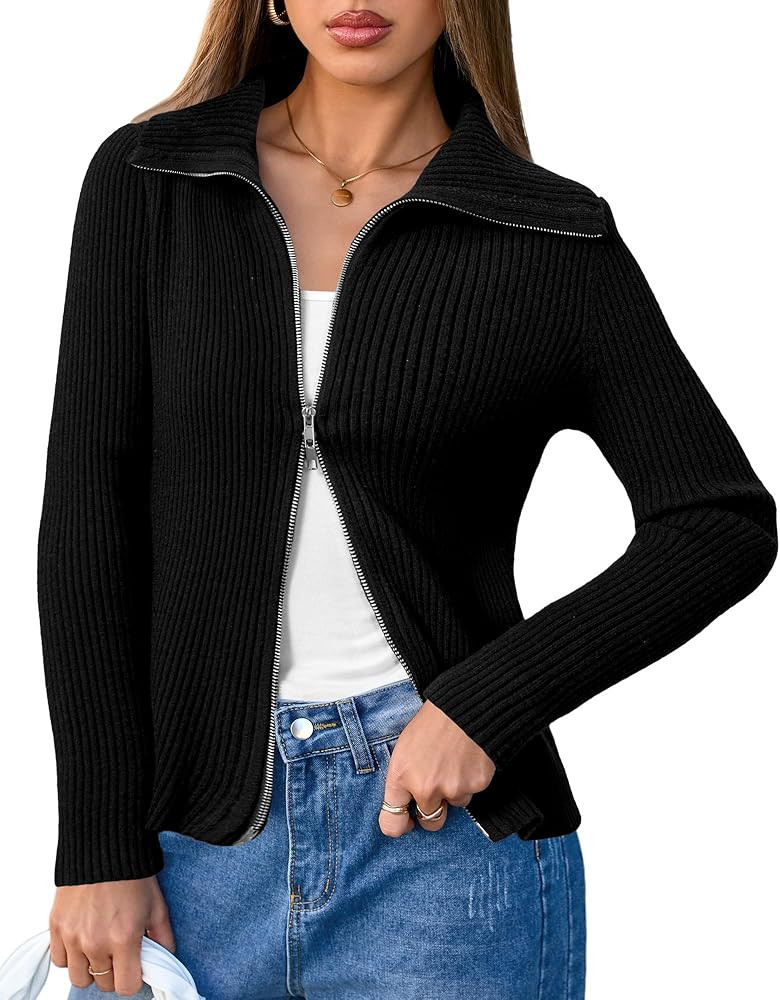 Arach&Cloz Women's Wool Blend Fall Fashion Zip Up Cardigan Sweaters 2025 Trendy | Amazon (US)