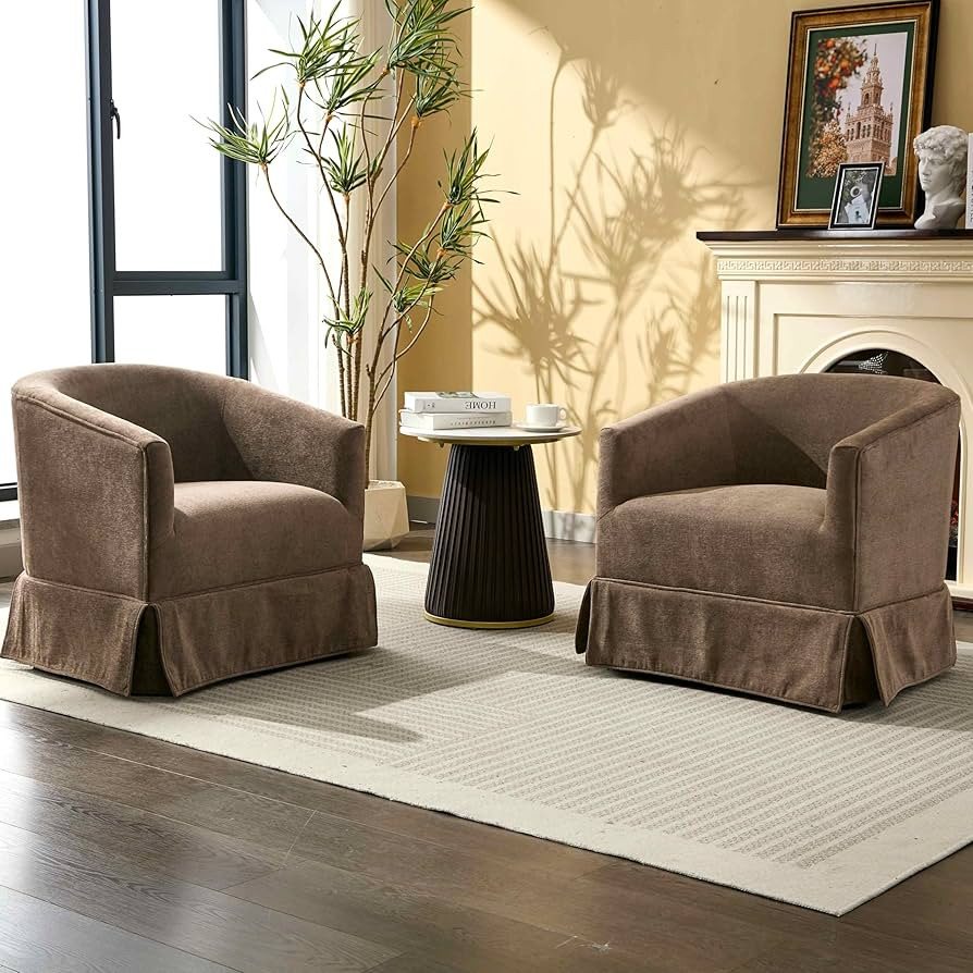 Swivel Barrel Chairs Set of 2,Mid Century Modern Swivel Accent Chair for Living Room, Round Armch... | Amazon (US)
