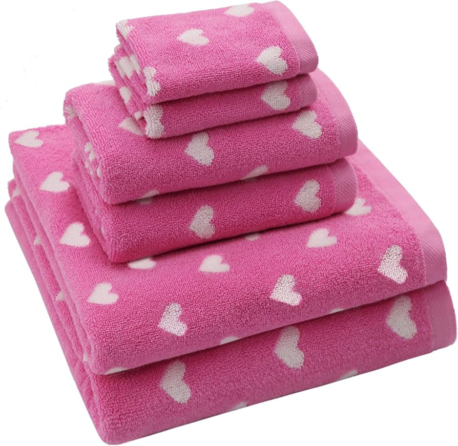 ORIGINAL KIDS 6 Piece Towel Set - Bath Time Hearts - 2 Bath Towels, 2 Hand Towels, 2 Washcloths -... | Amazon (US)