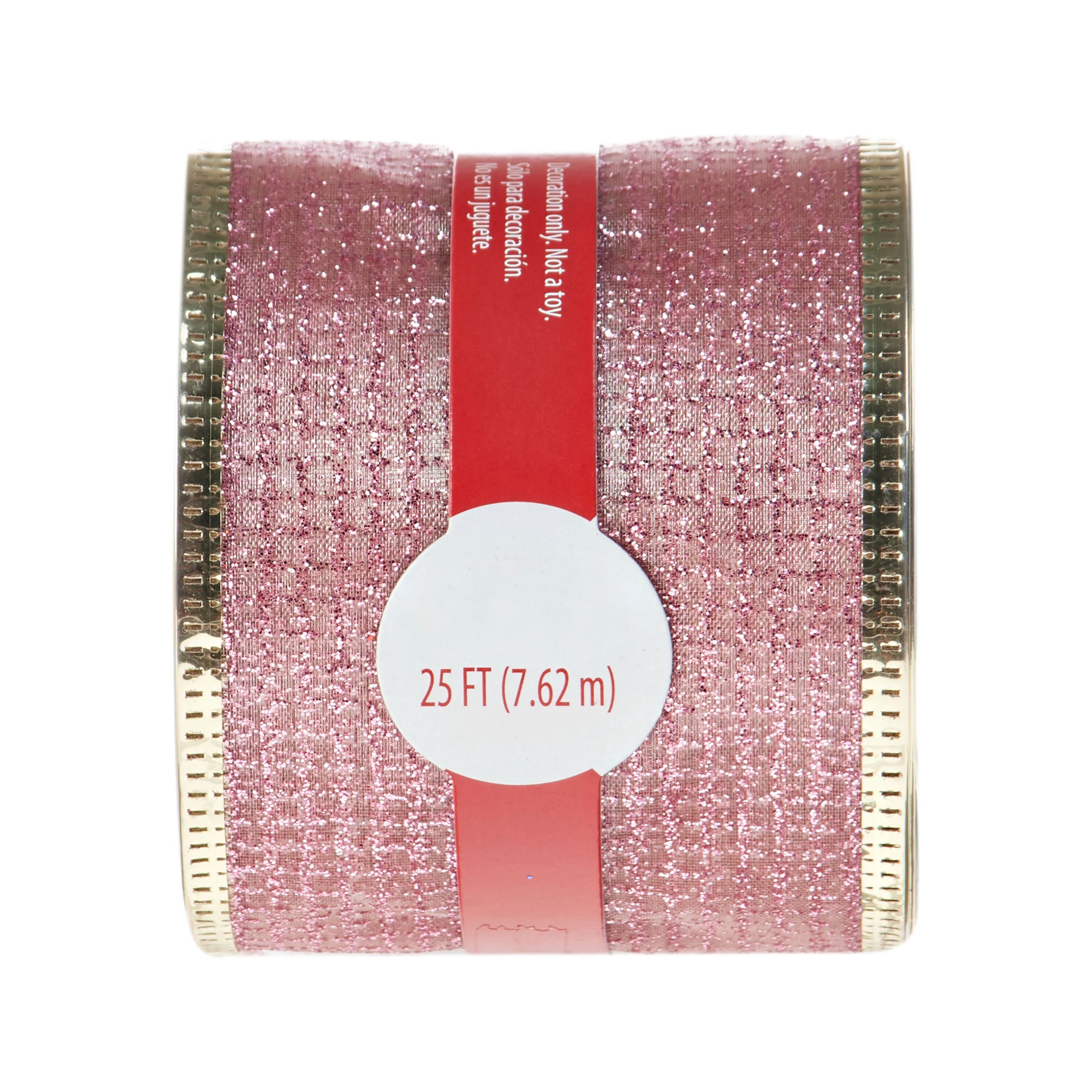 Holiday Time Ribbon, Pink and Gold Glitter, 25' | Walmart (US)