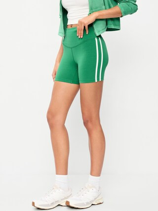 High-Waisted PowerChill Side-Stripe Biker Shorts -- 5-inch inseam | Old Navy (US)